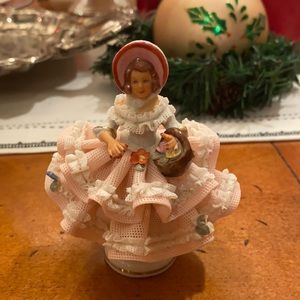 DRESDEN - GERMANY COLLECTABLE PORCELAIN LACE GIRL WITH FLOWER BASKET🌸🧺